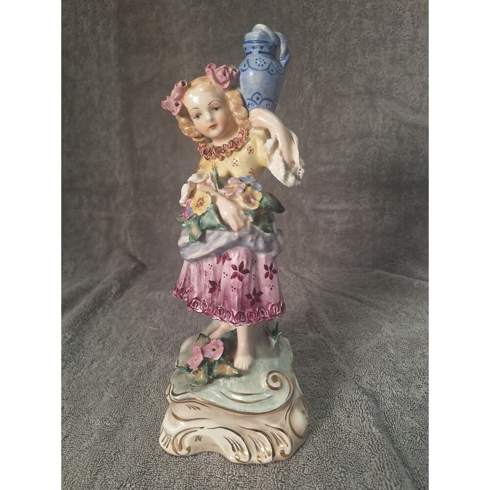 Vintage Cordey Porcelain Girl Figurine w Vase 10in Tall Hand Painted Japan